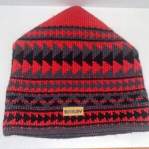 Smiley Brand Vintage Beanie Red Gray Black Heavyweight Wool Knit Ski Cap